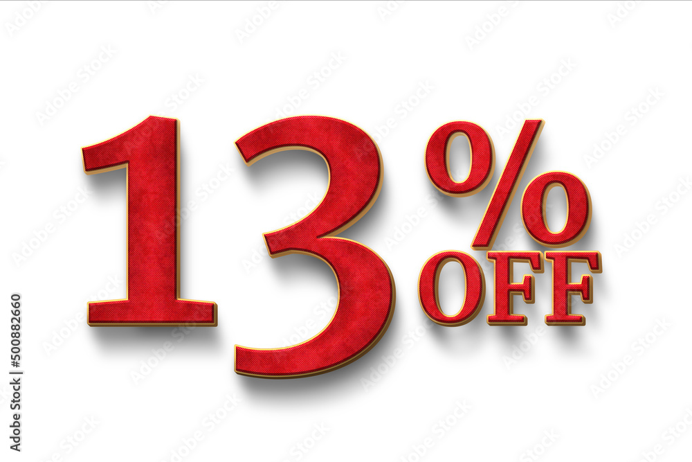 Discount 13 percent off. 3D illustration on white background. Discount 13 percent off. 3D illustration on white background.