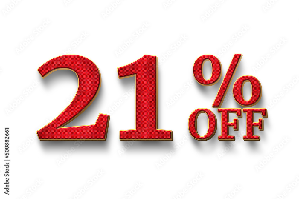 Discount 21 percent off. 3D illustration on white background. Discount 21 percent off. 3D illustration on white background.