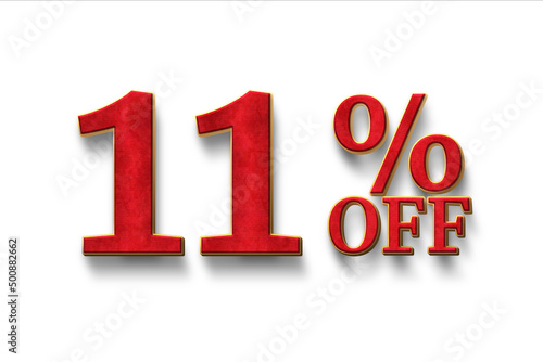 Discount 11 percent off. 3D illustration on white background.