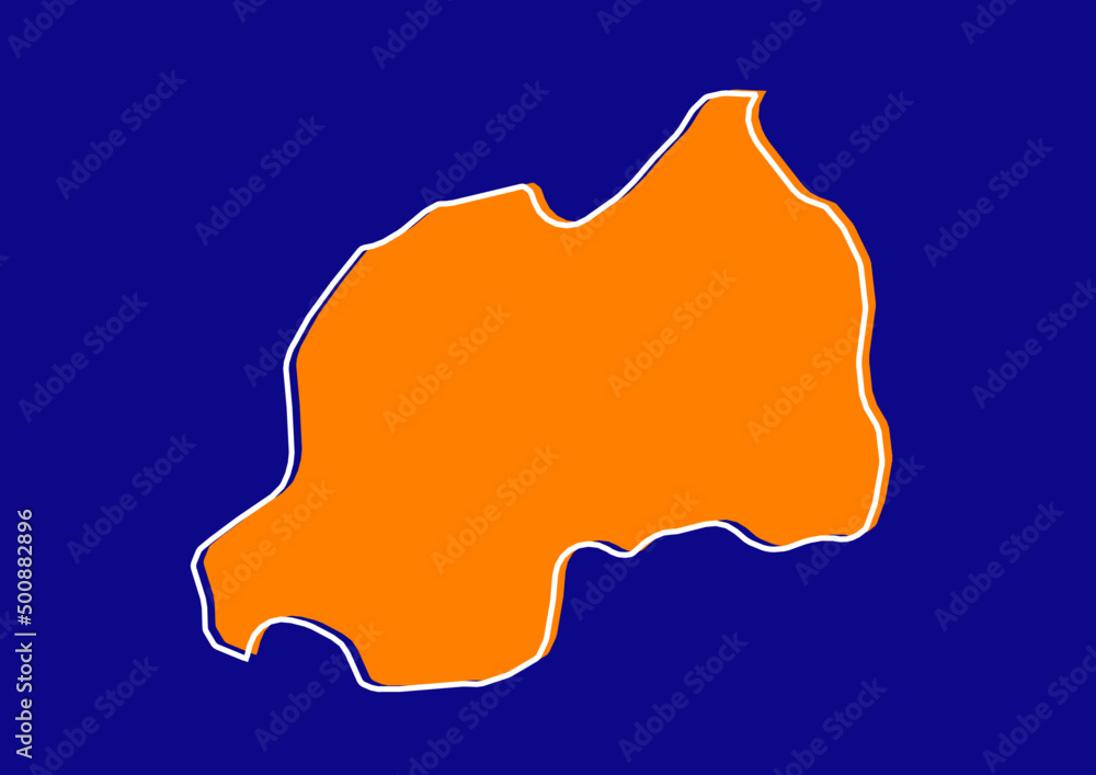Outline map of Rwanda, stylized concept map of Rwanda. Orange map on blue background.