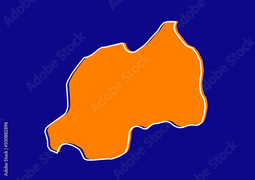 Outline map of Rwanda, stylized concept map of Rwanda. Orange map on blue background.