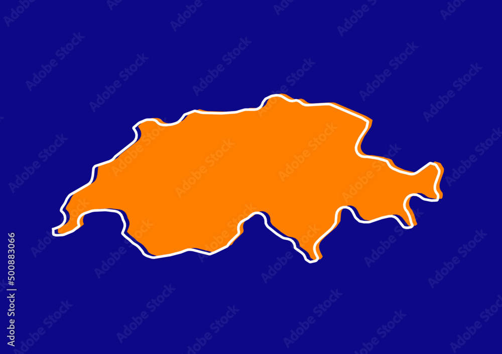 Outline map of Switzerland, stylized concept map of Switzerland. Orange map on blue background.