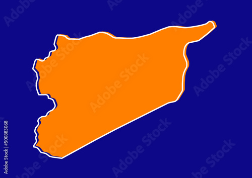 Outline map of Syria, stylized concept map of Syria. Orange map on blue background.