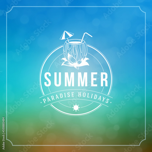 Summer holidays typography label design on grunge textured paper background. Vector illustration good for posters or flyers.