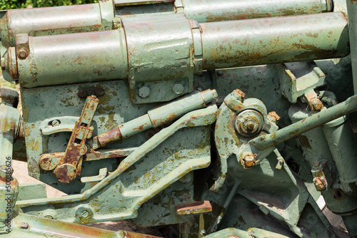 Part of the mechanism of an old altilerian howitzer of the last century in Chornomorsk, Odessa region. Ukraine photo