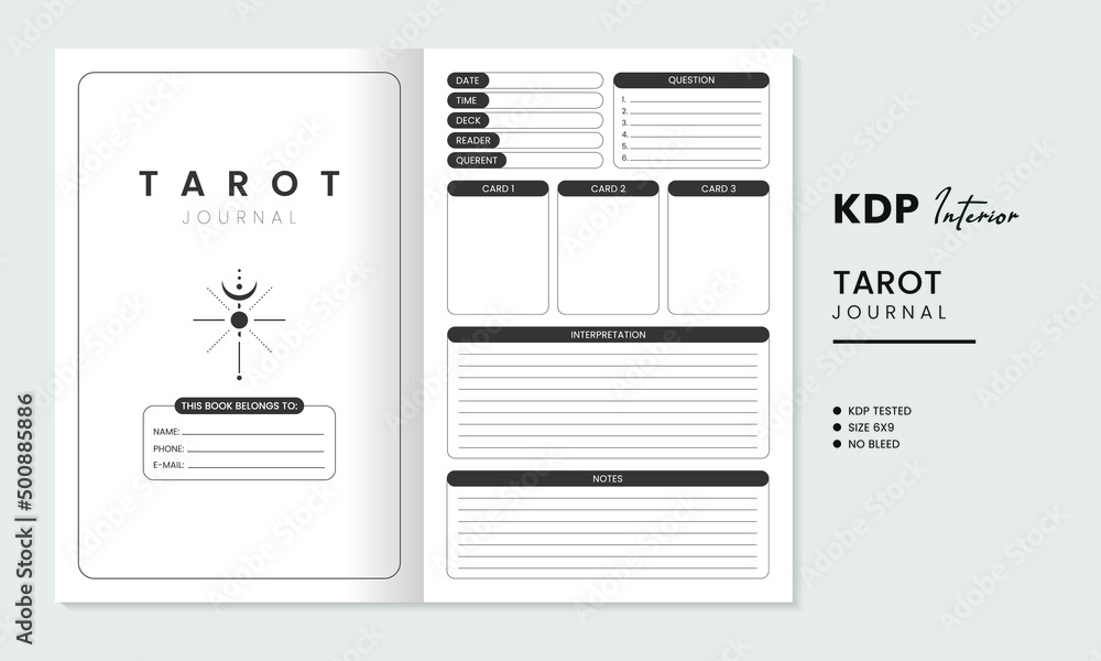 Mid Content Tarot Journal KDP Interior Design - obrazy, fototapety, plakaty 