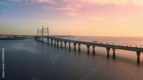 Wallpaper Mural flying over the bridge at sunset. Flying on a high-speed highway. Torontodigital.ca