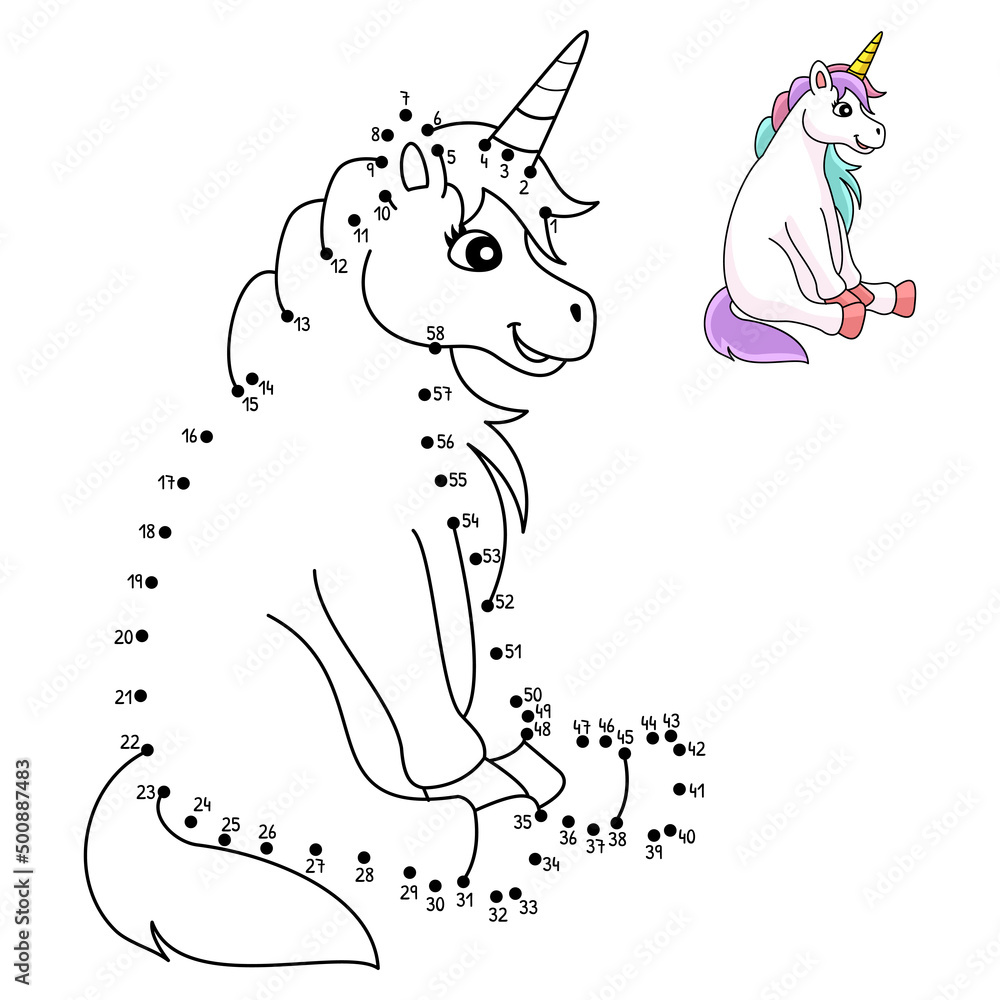 Dot to Dot Sitting Unicorn Isolated Coloring Page Stock Vector | Adobe ...