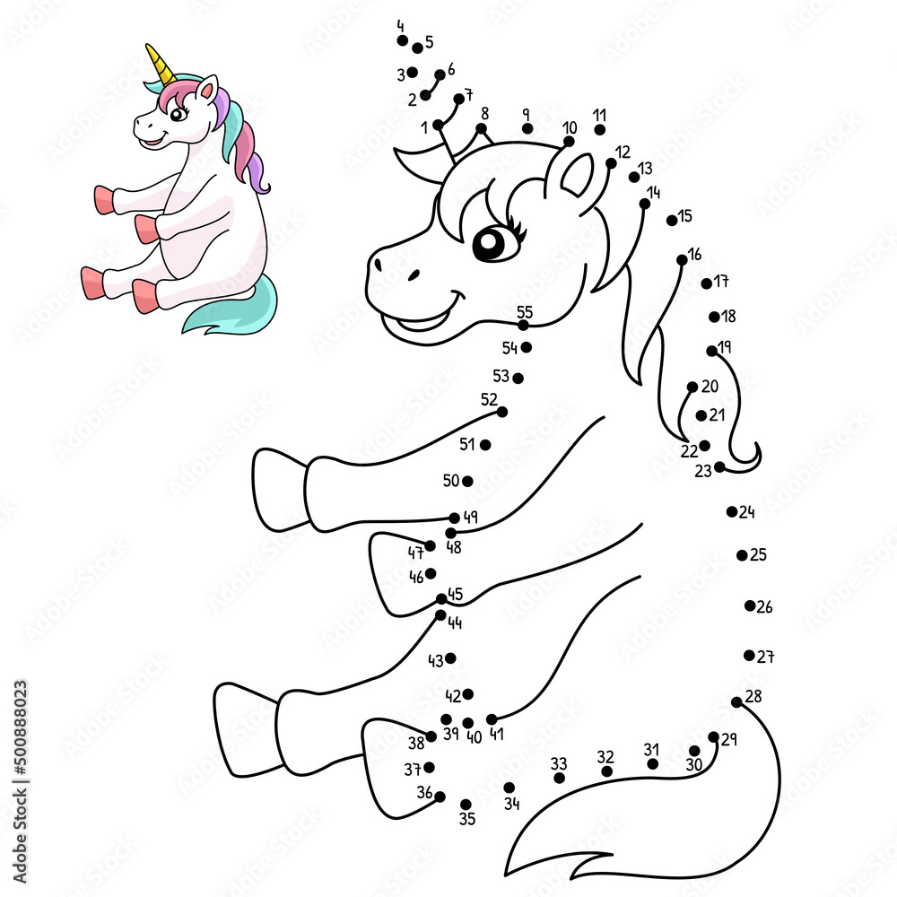 Dot to Dot Sitting Unicorn Isolated Coloring Page Stock Vector | Adobe ...
