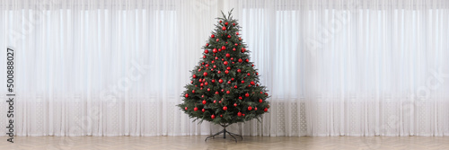 Beautifully decorated Christmas tree indoors. Banner design