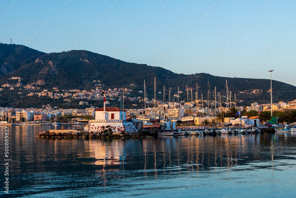 Mytilene City view from sea in Lesvos Island. Mytilene is the biggest city in Lesvos Island.