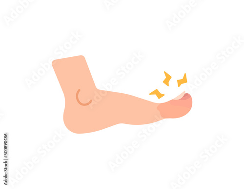 illustration of swollen big toe, swollen due to wound infection. illness, incident, injury, illness. flat cartoon. design elements. human body parts