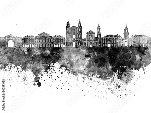 Rennes skyline in black watercolor