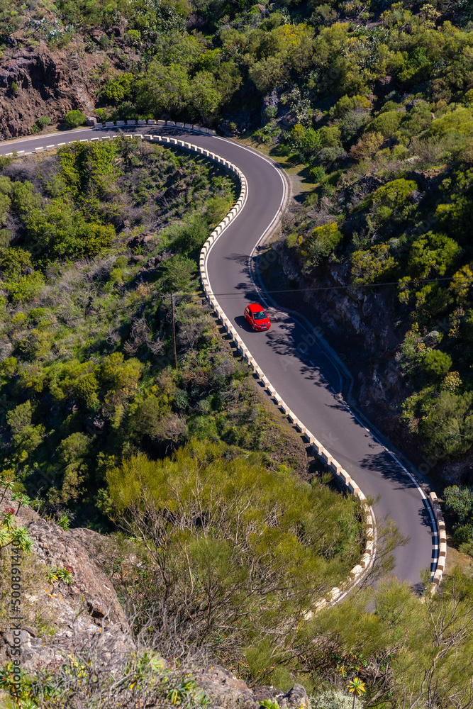 Winding roads in the Masca canyon in the mountain municipality in the north of Tenerife, Canary Islands