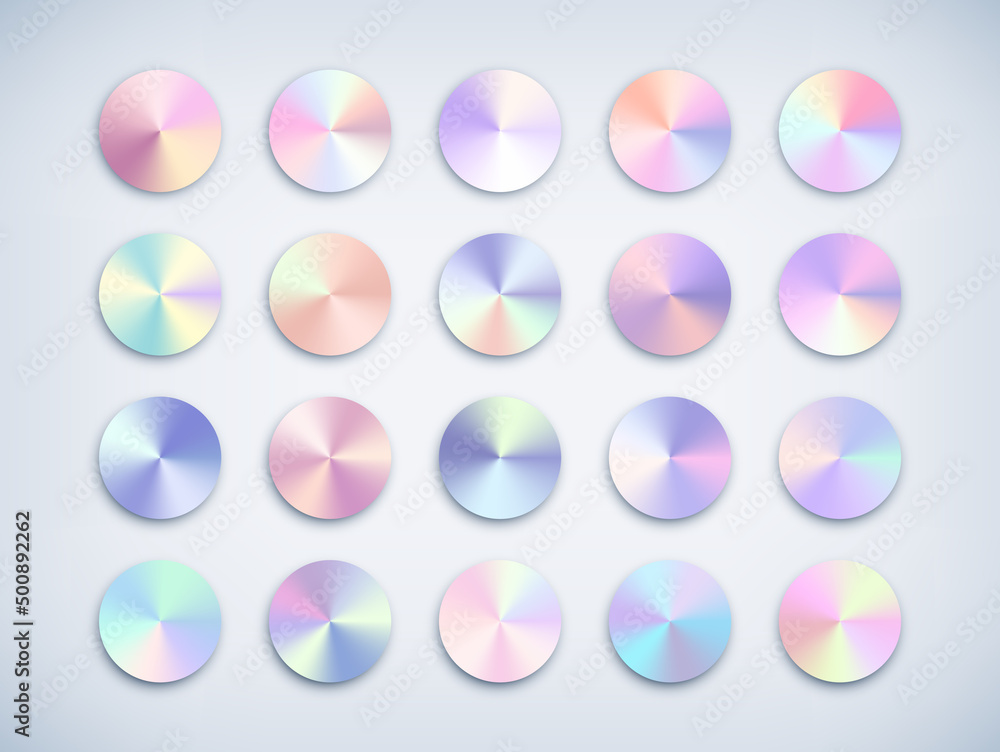 Metal chrome circle gradient color set. Metallic rose gold, bronze, silver, elegant pearl, rainbow swatches palette. Unicorn holographic conic gradient. Vector shiny iridescent multicolor backgrounds. Metal chrome circle gradient color set. Metallic rose gold, bronze, silver, elegant pearl, rainbow swatches palette. Unicorn holographic conic gradient. Vector shiny iridescent multicolor backgrounds.