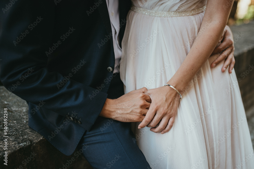 Attractive couple newlyweds. Romantic wedding moment. Attractive couple newlyweds. Romantic wedding moment.