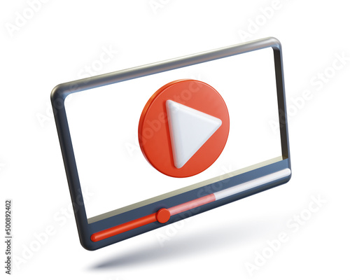 Minimal video player or media player interface in perspective view, social media concept. Realistic 3D vector illustration isolated on a white background