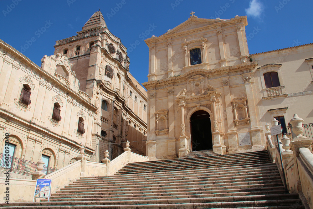 baroque churches (San Francesco d'Assisi all'Immacolata and san salvatore) in noto in sicily (italy) 