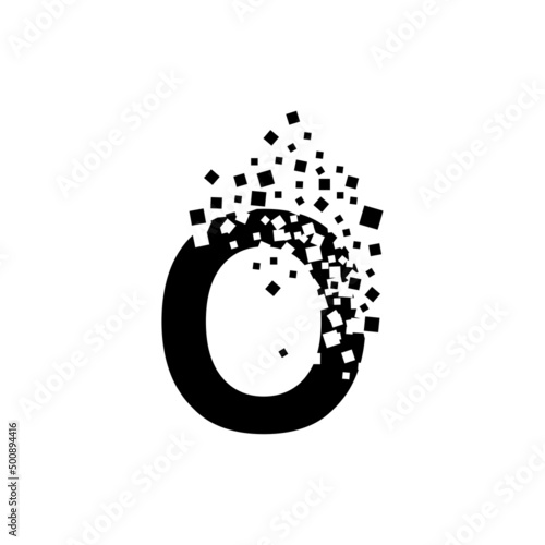 The letter O turns into a cloud of squares of different sizes.