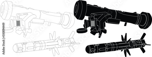 vector illustration of a modern combat FGM-148 Javelin with a missile. Anti-tank weapons.