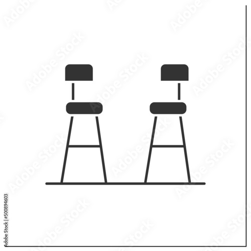 Bar chairs glyph icon. Tall stools. Pub, diner, coffee shop, restaurant interior, furniture. Cocktail party and drinking establishment concept.Filled flat sign. Isolated silhouette vector illustration