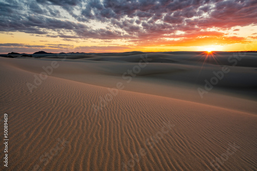 Sunset Over Dark Point Sand Dunes, Myall Lakes National Park, Hawks Nest, NSW, Australia 