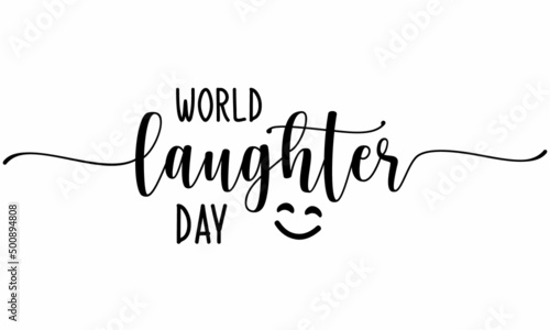 World Laughter Day phrase modern ink brush continuous one line calligraphy with white background