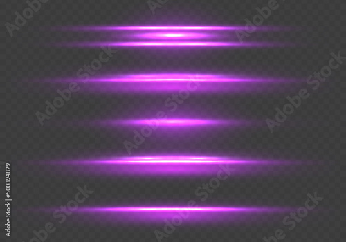 Horizontal violet light rays, flash purple line