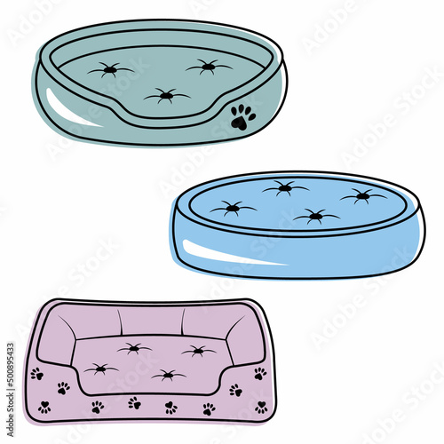 set of bed for dogs and cats, color isolated vector illustration