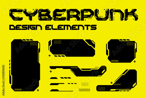Cyberpunk style Vector Design Elements HUD UI pack.