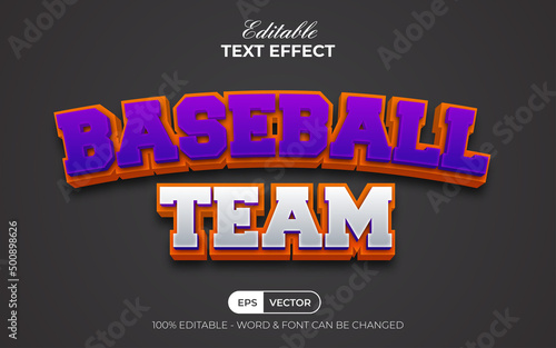 Baseball team text effect style. Editable text effect.