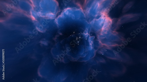 Fototapeta Cosmic nebula in space among stars and galaxies. Gas dust clouds nebula in outer space. Birth and expansion of universe. Formation of stars and planets from the nebula. 3d render