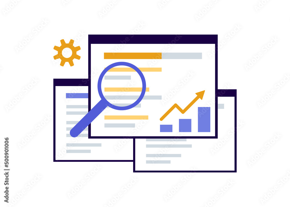 Search engine optimization, SEO optimization, analytics and advertising concept. Search screen with magnifier. Sign SEO top ranking for web. Vector illustration Search engine optimization, SEO optimization, analytics and advertising concept. Search screen with magnifier. Sign SEO top ranking for web. Vector illustration