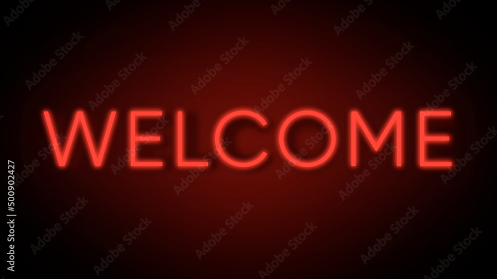 Red Welcome Text Sign Neon Glow
