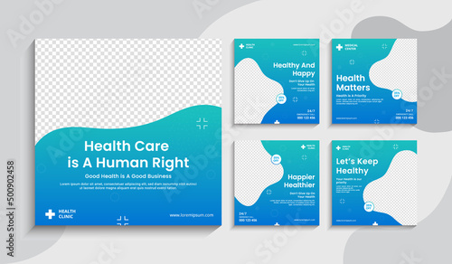 Medical health clinic template for social media post vector template. Medical social media post template. Medical social media banner or square social media post banner.