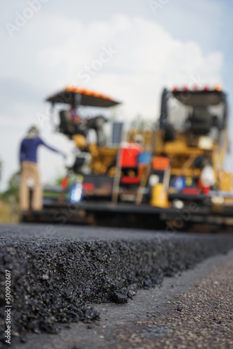 Road construction blur By heavy machinery