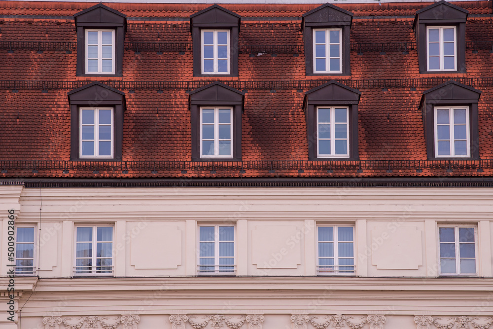 Fototapeta premium Munich, Germany - December 19 2021: Street view of the facade of the building in Munich downtown on Winter day.