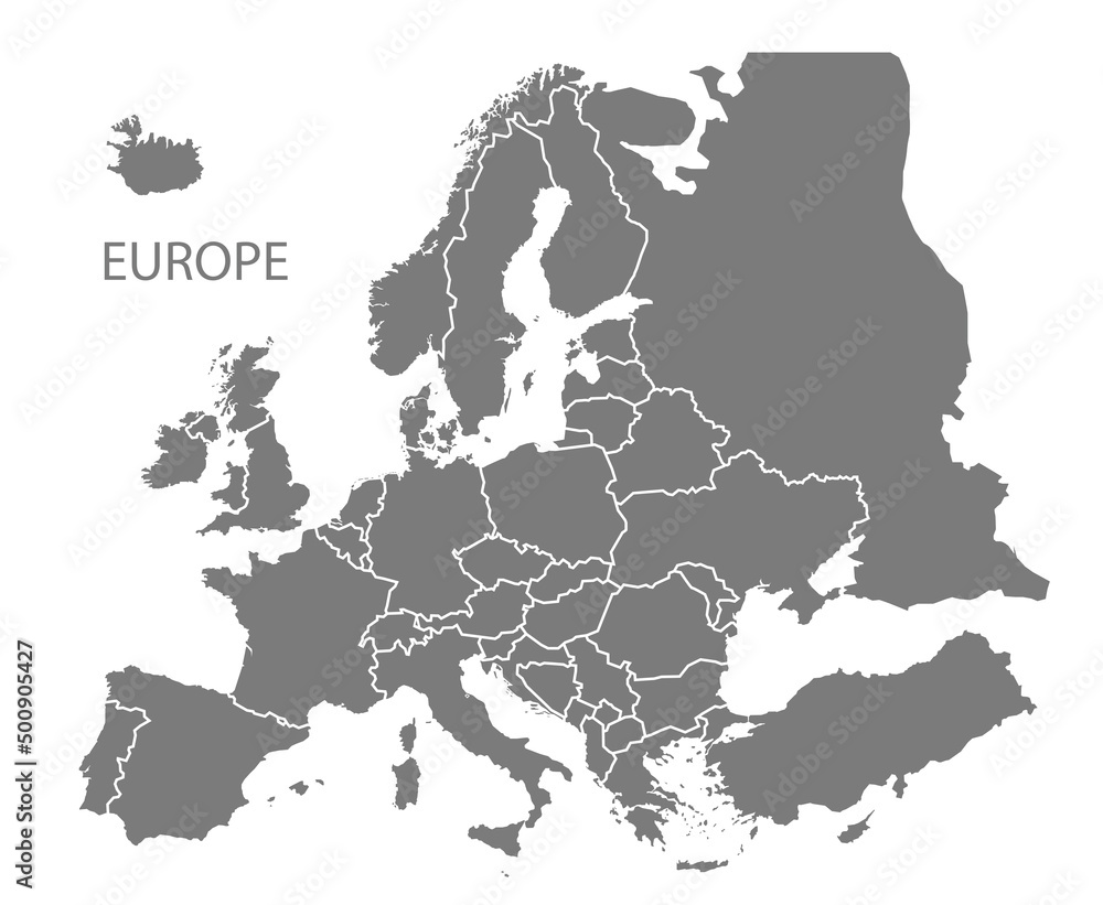 Fototapeta premium Modern Map - Europe with updated states and borders from 2022 with Russia in grey