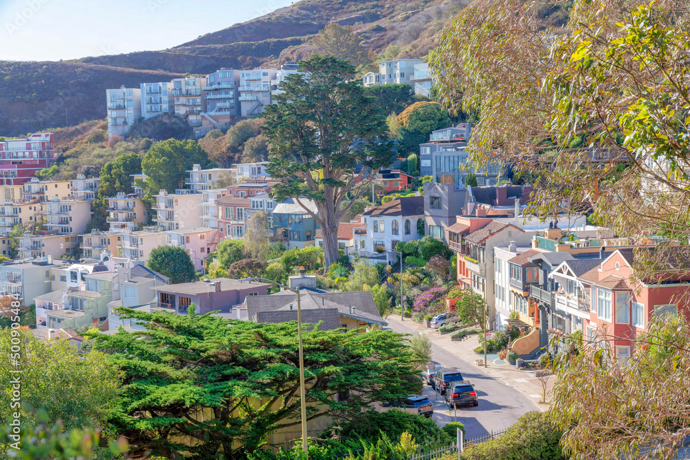 Residential area on a slope at San Francisco, California