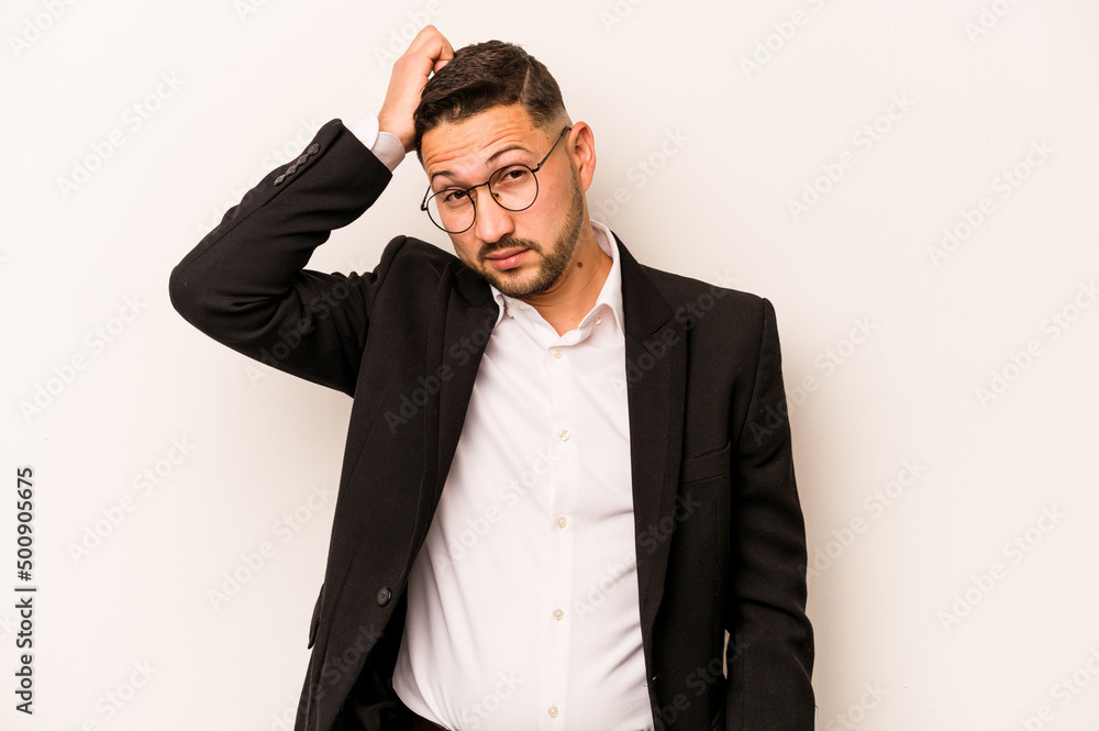 Business hispanic man isolated on white background being shocked, she has remembered important meeting. Business hispanic man isolated on white background being shocked, she has remembered important meeting.