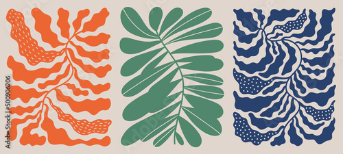 Colored abstract art leaves. Botanical silhouettes, floral concept.