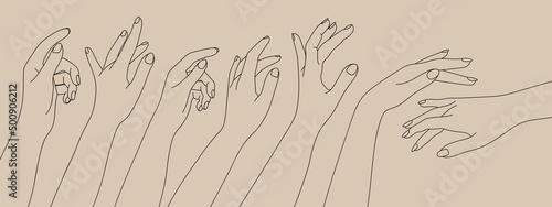 Elegant female outline hands collection. Line art style, vector illustration.