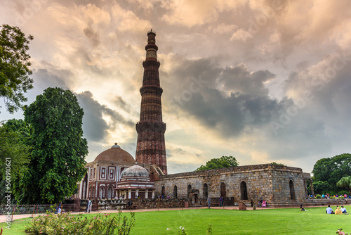 Qutub Minar Tower during sunset in New Delhi, India
 photo