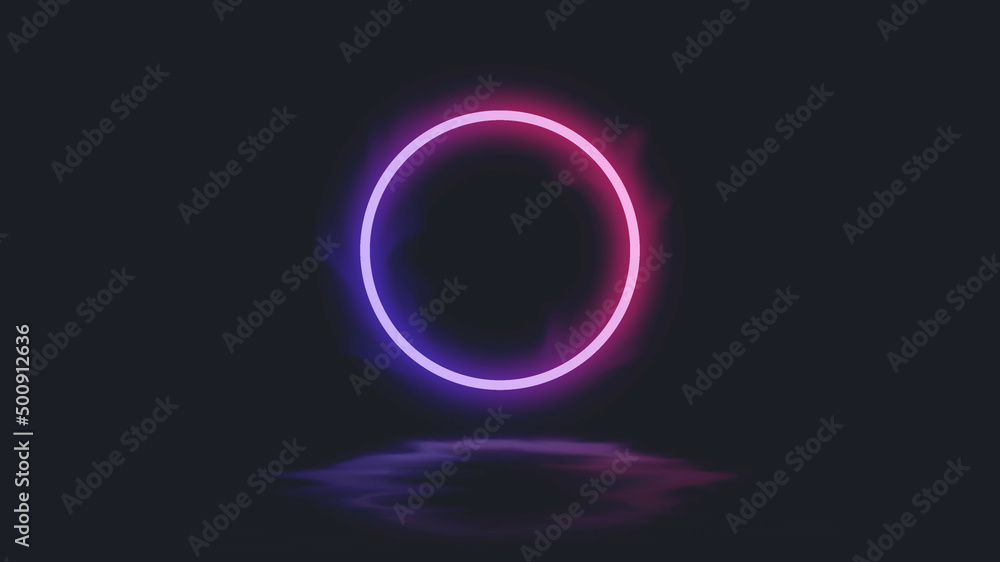 Obraz premium Neon Circle Light Red and Purple Blue Background with Wavy Shadow for Abstract Futuristic Wallpaper
