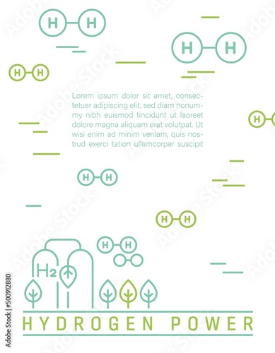 Green hydrogen energy production. Future ecological power plant identity concept.