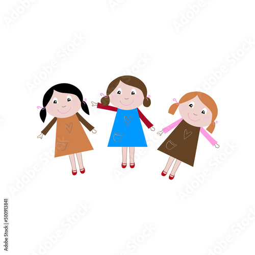 CUTE CARTOON COLORFUL SCHOOL LITTLE KIDS ISOLATED ON WHITE BACKGROUND