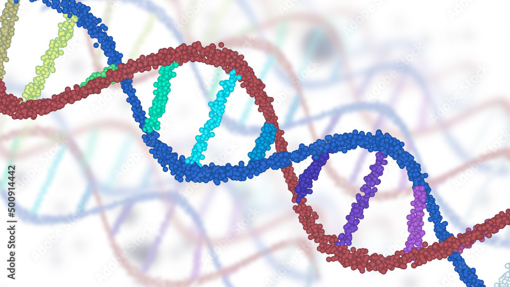 Colourful DNA with Particle Background on White Background Colourful DNA with Particle Background on White Background