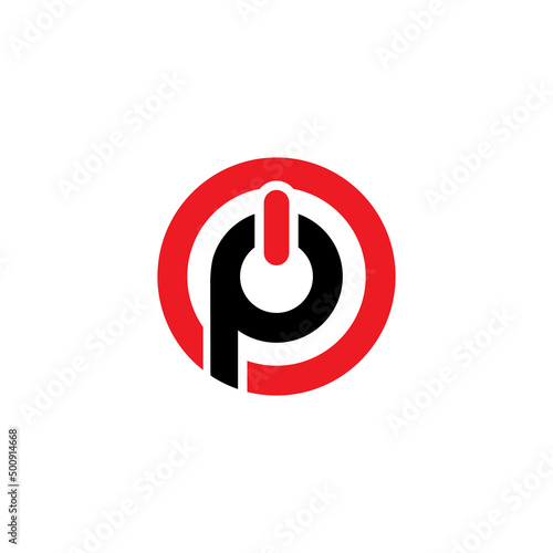 Po logo vector for power, technology companies etc. Monogram, Badge logo, Initial letters O, P, OP or PO, Interlock, Modern, Sporty, White and Red and Black.