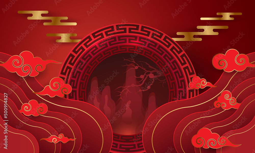 Obraz premium Podium and background for Chinese new year,Chinese Festivals, Mid Autumn Festival , flower and asian elements on background. 