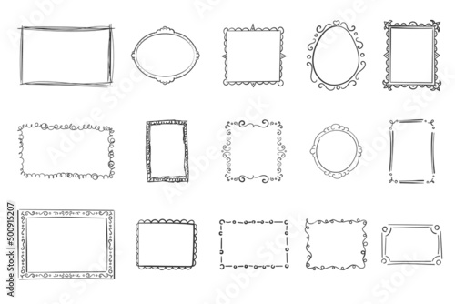Hand drawn frames, square borders, scribble doodle